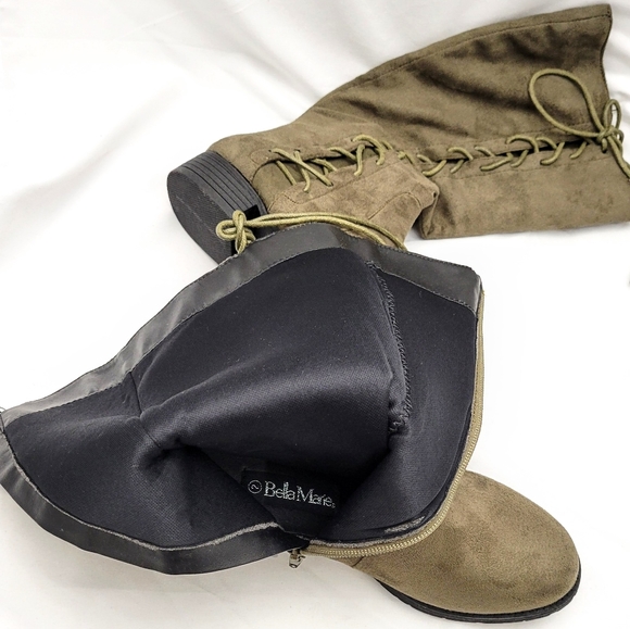 Bella Marie Olive Army Green Tall Boots Lace Up Zip - Picture 6 of 6